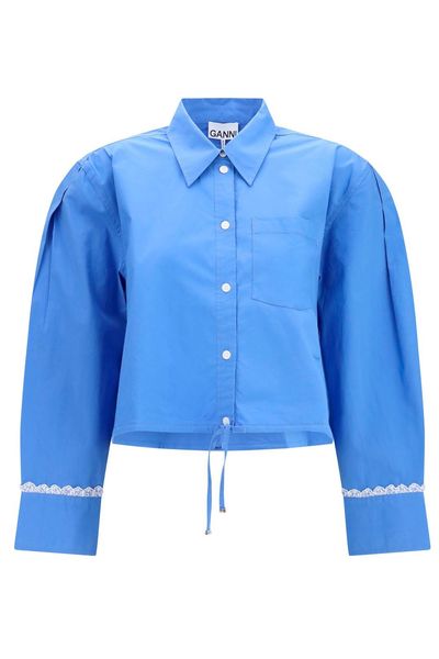 Ganni Lace Trim Drawstring Shirt