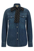 Valentino Pussy-Bow Button-Up Denim Shirt