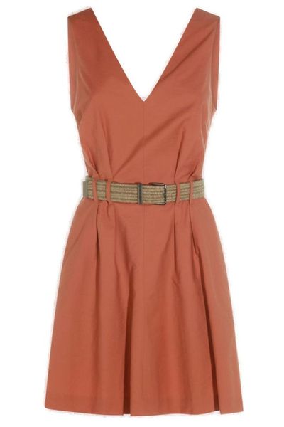 Brunello Cucinelli Textured Twill Belted Dress