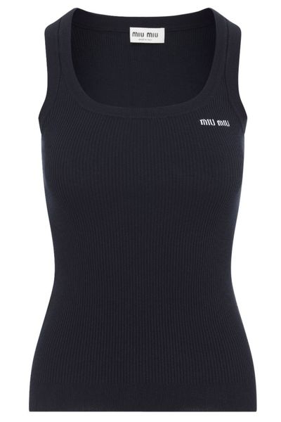Miu Miu Ribbed Logo Tank Top