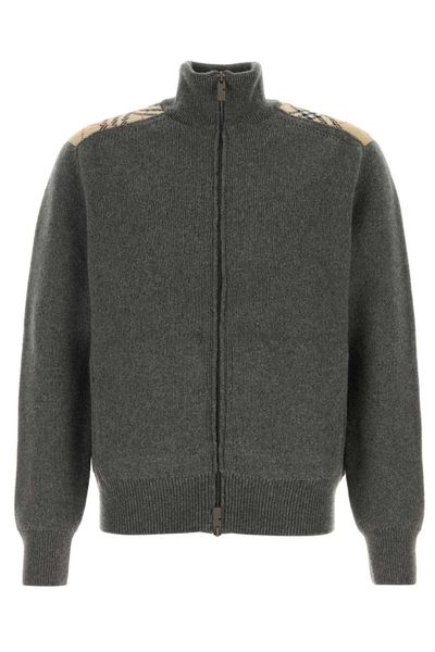 Burberry Checked-Detail Zip-Up Cardigan
