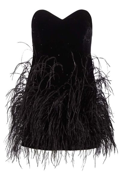 Amen Sleeveless Feather Detailed Velvet Mini Dress