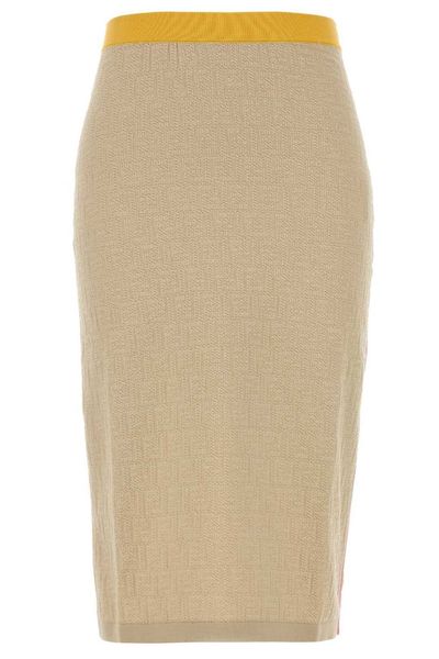 Fendi FF Jacquard Contrast-Waist Midi Skirt