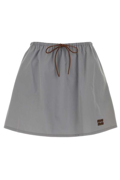 Miu Miu Logo-Embroidered Drawstring Mini Skirt