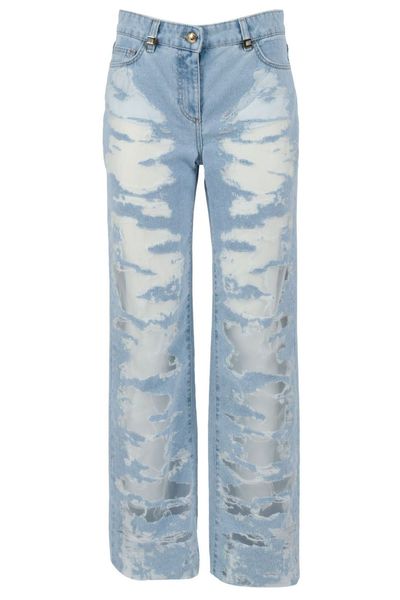 Elisabetta Franchi Organza Detailed Distressed Palazzo Jeans