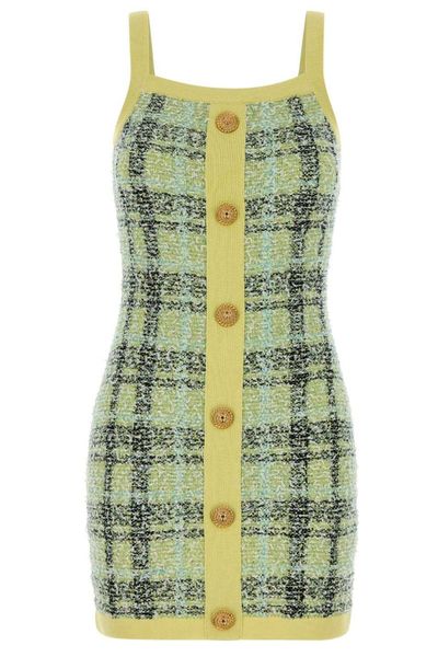 Balmain Check Patterned Tweed Mini Dress