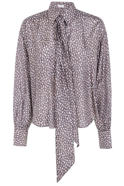 Brunello Cucinelli Polka-Dot Printed Long Sleeved Shirt