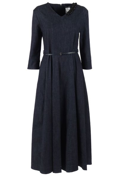 'S Max Mara Vela Embellished V-Neck Midi Denim Dress