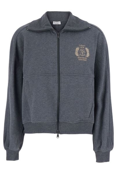 Brunello Cucinelli Logo Embroidered Zipped Hoodie