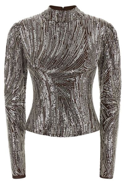 Paco Rabanne Sequin Wave Long Sleeve Top
