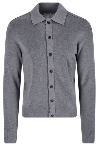 Burberry Check Trim Collar Cardigan