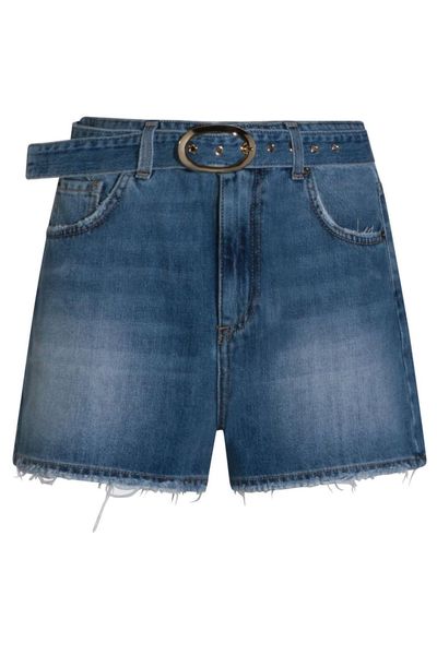TWINSET Belted Frayed Denim Shorts