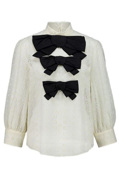 Valentino Daisy Bow Long-Sleeved Blouse