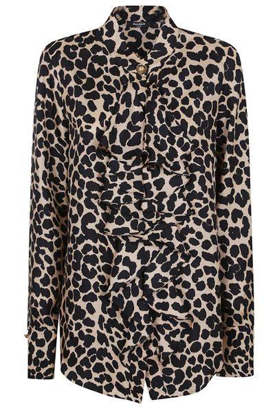 Balmain Leopard Printed Ruffled Shirt