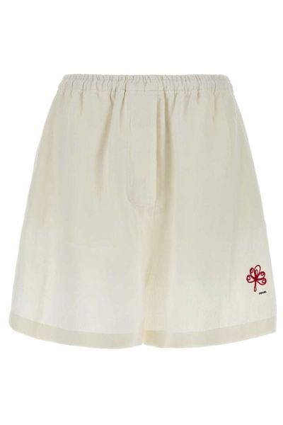 Prada Embroidered Slubbed Shorts