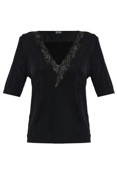 Balmain Lace Trim V-Neck Top