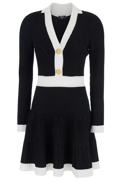 Balmain V-Neck Pleated Knitted Dress