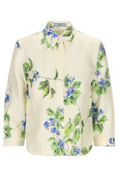 Prada Floral Printed Long Sleeved Shirt