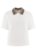 Brunello Cucinelli Sequinned Collar Jersey Polo Shirt