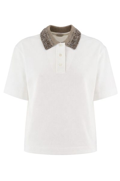Brunello Cucinelli Sequinned Collar Jersey Polo Shirt