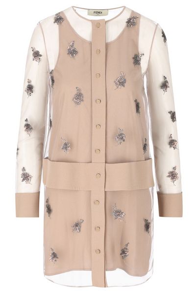 Fendi Floral Embellished Sheer Sleeved Mini Dress