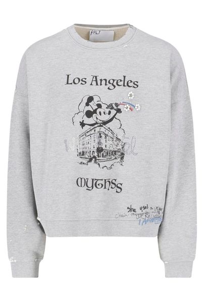 Paly Mythss Graphic Printed Distressed Crewneck Sweatshirt