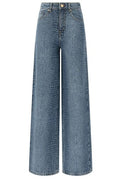 Self-Portrait Embellished Embossed Wide Leg Jeans