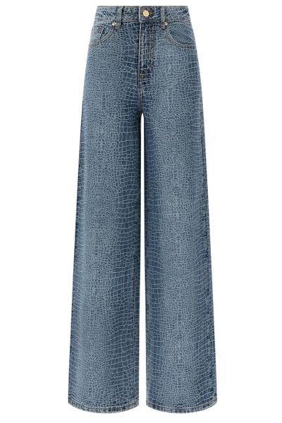 Self-Portrait Embellished Embossed Wide Leg Jeans