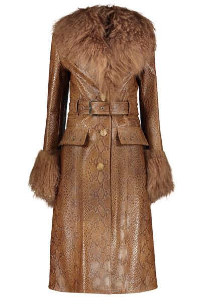 Burberry Printed Belted Fur-Trim Coat