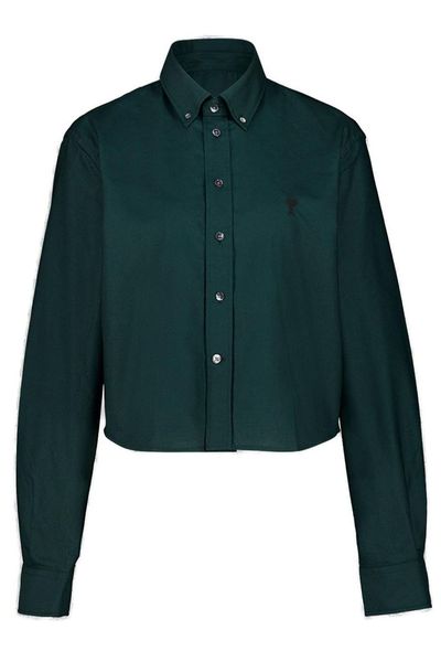 AMI Paris Logo Embroidered Cropped Shirt