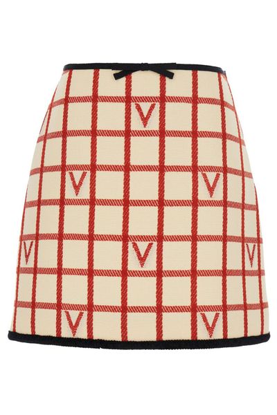 Valentino Grid-Patterned Bow Detailed Mini Skirt