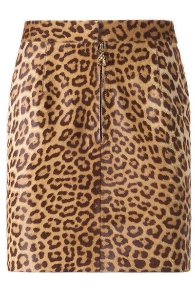 Roberto Cavalli Leopard Skin Print Leather Miniskirt