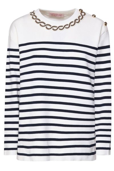 Valentino Embellished Striped Crewneck Jumper