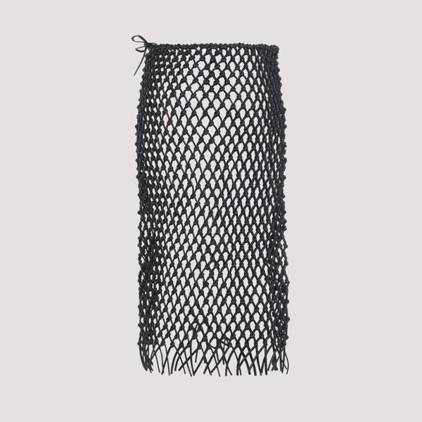 The Frankie Shop Nelaya Leather Macramé Skirt