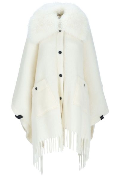 Moncler Grenoble Logo Embroidered Fringed Cape