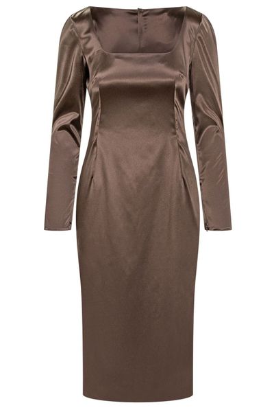 Dolce & Gabbana Deep Beveled Neck Midi Satin Dress