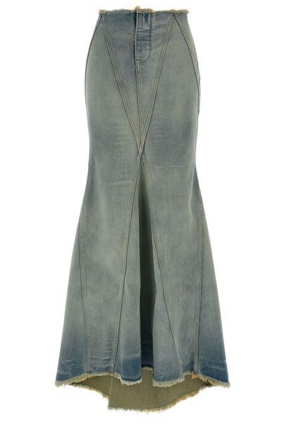 Off-White Logo Detailed Frayed Hem Denim Skirt