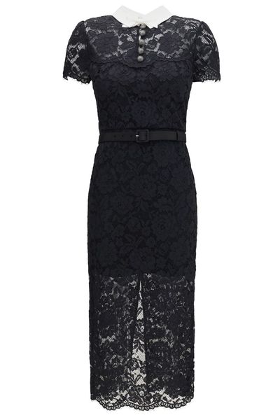 Self-Portrait Lace Contrast-Collar Midi Dress
