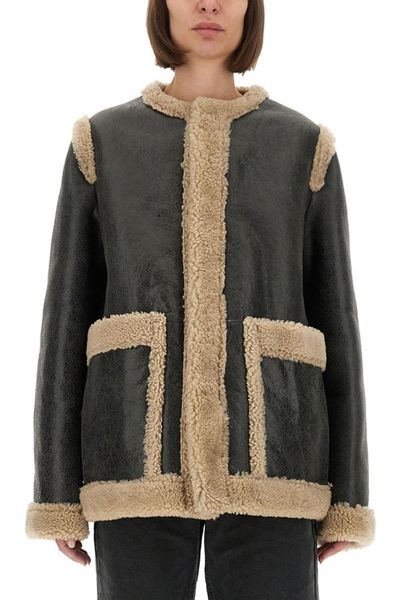 MM6 Maison Margiela Leather Shearling-Panels Crewneck Jacket