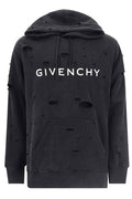 Givenchy Distressed Logo Printed Drawstring Hoodie