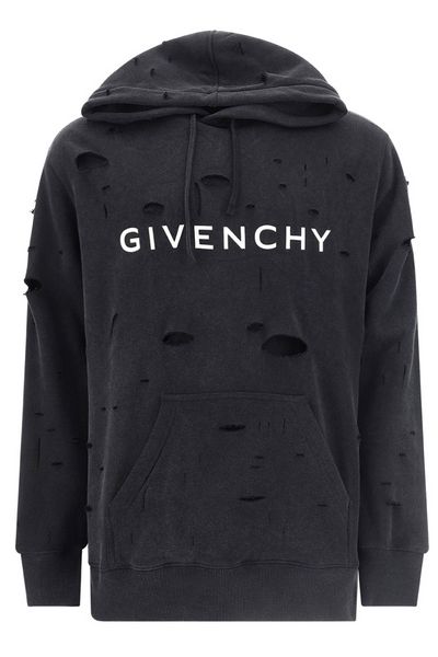 Givenchy Distressed Logo Printed Drawstring Hoodie