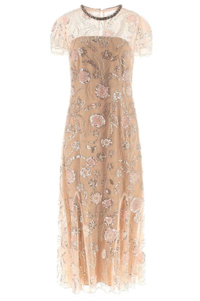 Self-Portrait Flower Sequin Embellished Midi Dress
