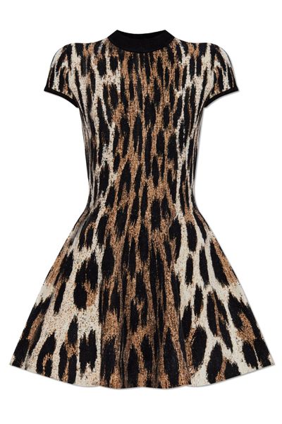 Balmain Leopard Print Jacquard A-Line Dress