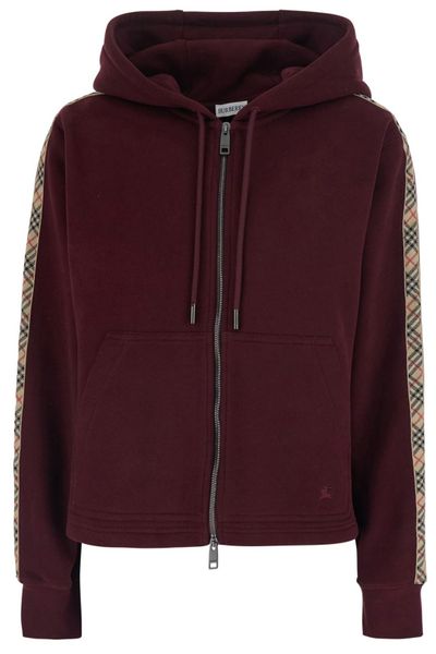 Burberry Checked-Band Zip-Up Hoodie