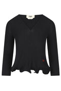 Fendi V-Neck Ruffled-Hem Ribbed Top