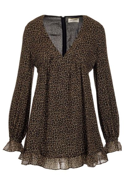 Saint Laurent Leopard Printed Long-Sleeved Dress