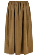 Auralee Elastic-Waist Leather Midi Skirt