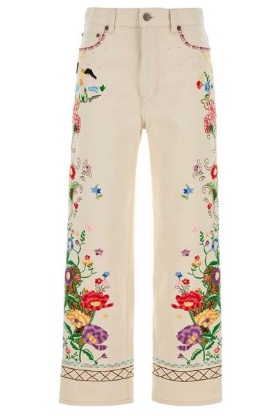 Valentino Logo Patch Floral Patterned Jeans