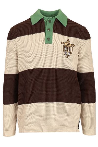 Fendi Crest Embroidered Striped Knitted Polo Shirt