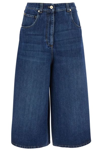 Brunello Cucinelli Logo Patch Wide-Leg Cropped Jeans